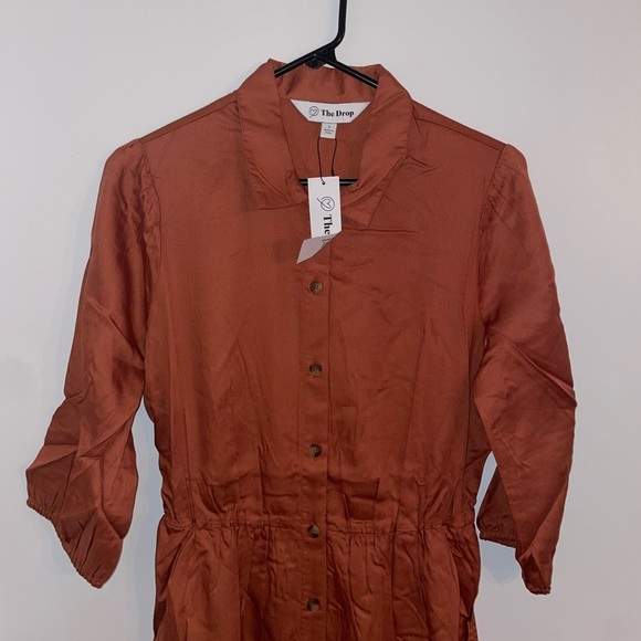 The Drop Women's Ellen Puff-Sleeve Open Back Midi Shirt Dress NWT Small - Picture 9 of 12